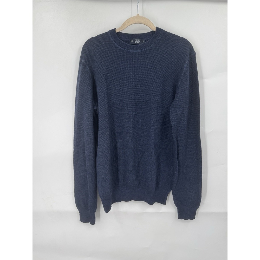 Hackett London Merino Wool Top Men XL Navy Blue Sweater Waffle Knit Preppy‎ Luxe